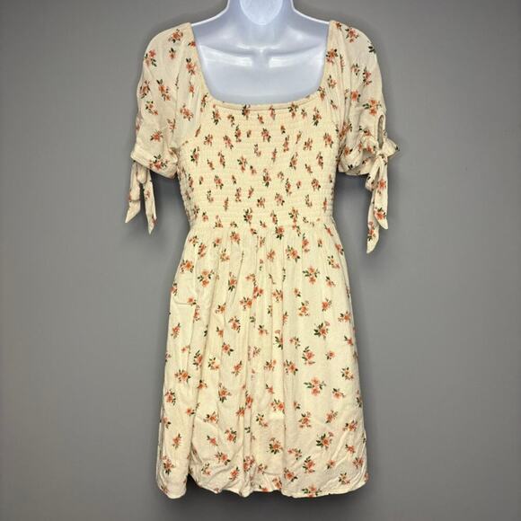 AE Cottagecore Coquette Romantic Smocked Floral Tie Sleeve Mini Dress Sz S - Picture 3 of 6